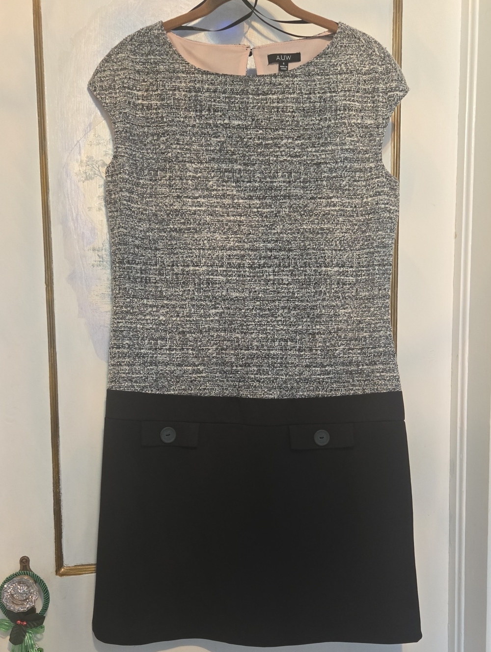 AUW Secret Charm NY Metallic Gray Heathered Top with Black Skirt Shift Dress